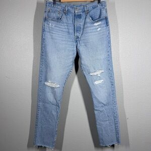 Women's Levi’s 501S Light‑Wash Factory Distressed Jeans with Button Fly